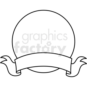 A clipart image of a blank circular badge with a ribbon banner at the bottom, both outlined in black.