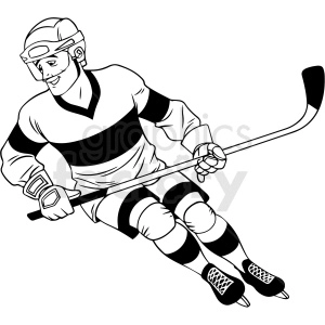 black and white hockey player clipart