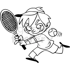 black and white cartoon child playing tennis vector