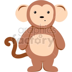 Clipart image of a cute cartoon monkey standing upright with a curious expression. The monkey has round ears and a curled tail, featuring a simple and minimalist design.