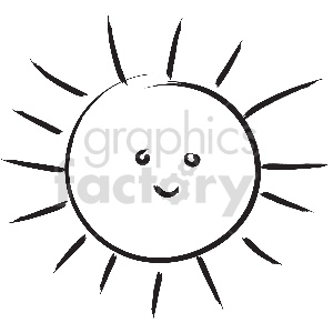 This clipart image shows a black and white vector illustration of a stylized sun with rays emanating from it. The image is suggestive of summer weather and sunny conditions. It could be used as a tattoo or for decorative purposes in graphic design.
