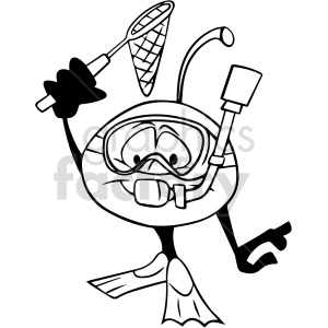 cartoon scuba diving olive black and white clipart