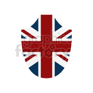 The image displays a shield shape with the pattern of the flag of the United Kingdom, also known as the Union Jack, which features a combination of red and white crosses on top of a blue field.