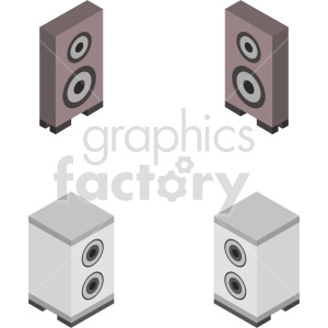 Clipart image featuring four isometric speakers: two brown speakers at the top and two white speakers at the bottom.