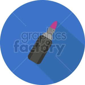 The clipart image shows an isometric-style vector icon of pink lipstick, which is a cosmetic product used for coloring and enhancing lips. It has a blue circle, with a shadow cast from the lipstick