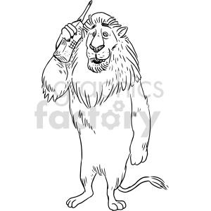 black and white lion talking on cellphone clipart