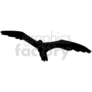 A black vector silhouette of a bird in flight.