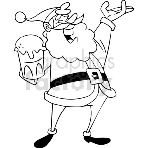 black and white cartoon Santa Clause drinking beer clipart