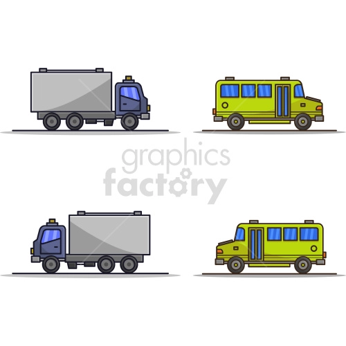 buses and trucks vector graphic set