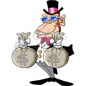 The clipart image depicts a cartoon ape holding two bags of money, suggesting that the ape is rich or wealthy.
