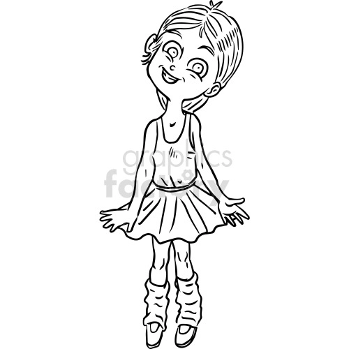 The clipart image shows a stylized black and white drawing of a ballerina girl in a tattoo style. The ballerina is depicted in a graceful pose. She wears a tutu and ballet shoes, and her hair is pulled back. The image is done in black and white with shading to create the illusion of depth and dimension.
