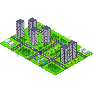 city skyscrappers isometric vector graphic