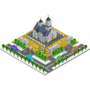 large church with road isometric vector clipart