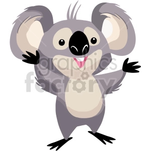 The clipart image shows a cartoon of a happy koala with its arms spread wide and a cheerful expression on its face. It's a simplified and stylized representation, featuring the distinctive large nose and fluffy ears of a koala.