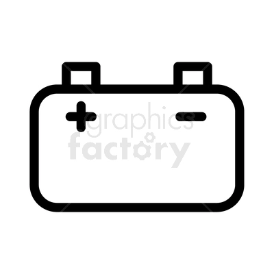 A simple black and white clipart image of a car battery icon, showing the positive and negative terminals.
