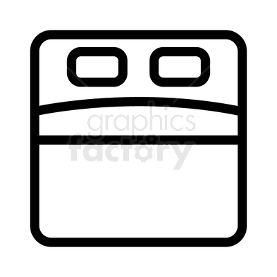 A minimalistic black and white clipart of a bed with two pillows.
