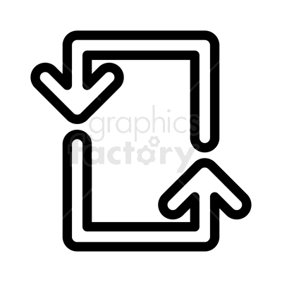 A simple, black clipart image depicting two curved arrows forming a rectangle, symbolizing data synchronization or repeat.
