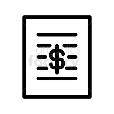 Clipart image of a document with a dollar sign in the center, symbolizing financial records, invoices, or money-related documentation.