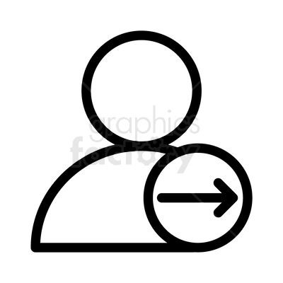 A black and white clipart image of a user icon with an arrow pointing to the right, indicating a logout or sign-out function.