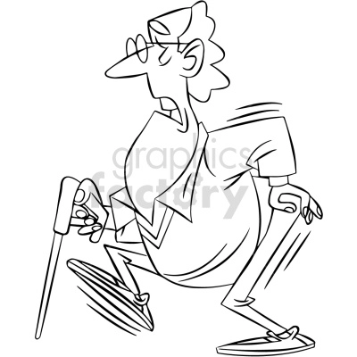 black and white cartoon senior citizen with lower back pain