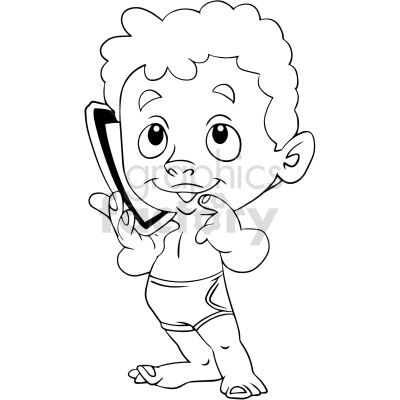 black and white baby black boy talking on phone cartoon vector