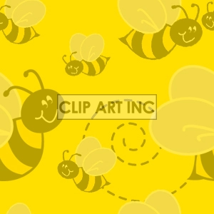 Clipart image featuring cute, smiling bees with transparent wings on a yellow background. The bees are illustrated in a playful and cartoonish style, flying around with dotted lines depicting their flight paths.