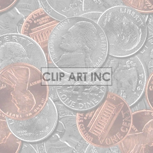 Clipart image of assorted United States coins, including pennies, nickels, dimes, and quarters.