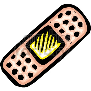 A colorful clipart image of a bandage with a textured pattern and a yellow design in the center.