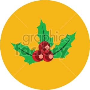 christmas holly berries on yellow circle background icon