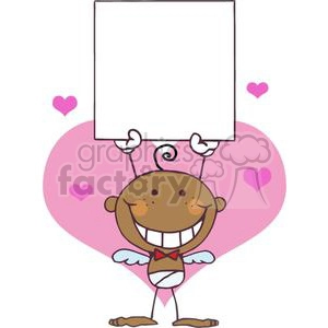 African American Stick Cupid with A Blank Banner