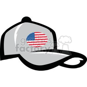 A clipart image of a gray baseball cap featuring an American flag on the front panel.