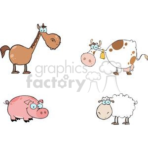 Funny Cartoon Farm Animals - Horse, Cow, Pig, and Sheep