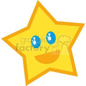 A cute and cheerful yellow star with blue eyes and a smiling face in clipart style.