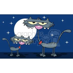 Funny Cartoon Cats Under Moonlit Night