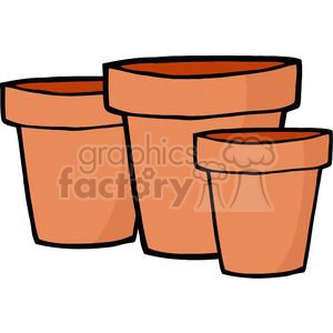 A clipart image of three orange terracotta plant pots of varying sizes.