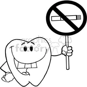 Happy Tooth Holding No Smoking Sign - Dental Health Awareness