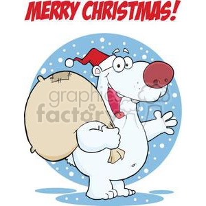 3435-Happy-Santa-Polar-Bear-Waving-A-Greeting-In-The-Snow