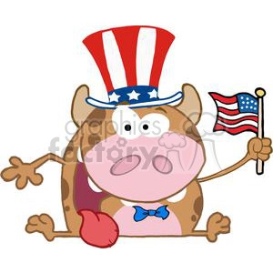 Patriotic-Calf-Cartoon-Character-Waving-An-American-Flag-On-Independence-Day