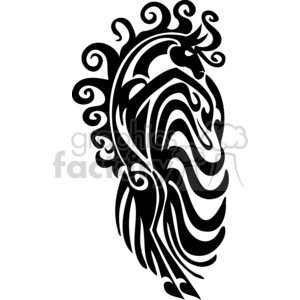 A black and white stylized tribal design of a horse with flowing mane and tail, inspired by traditional tattoo art.