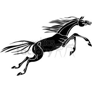 A black silhouette of a horse in mid-jump, depicted in detailed and stylized manner.