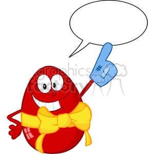 Royalty-Free-RF-Copyright-Safe-Happy-Red-Easter-Egg-Wearing-A-Number-One-Glove-With-Speech-Bubble