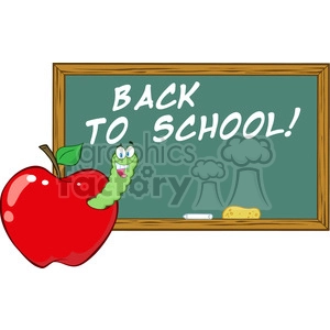 4956-Clipart-Illustration-of-Happy-Student-Worm-In-Apple-In-Front-Of-School-Chalk-Board