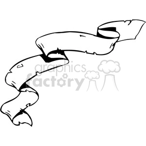 A black and white clipart image of an old, tattered ribbon or scroll with multiple curves and folds.