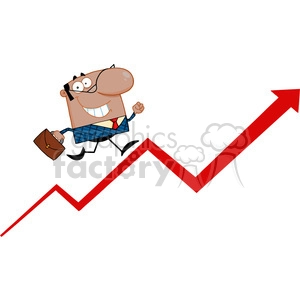 Clipart of Smiling African American Business Manager Running Upwards On A Statistics Arrow