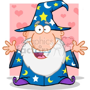 Smiling Cartoon Wizard in Starry Robes