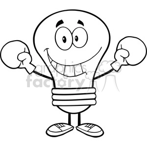 6045 Royalty Free Clip Art Smiling Light Bulb Cartoon Character Wearing Boxing Gloves