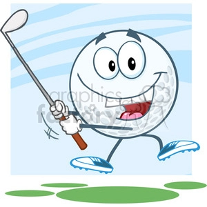 5735 Royalty Free Clip Art Happy Golf Ball Swinging A Golf Club