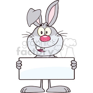 This is a clipart image of a cartoon bunny holding a blank sign with both hands. The bunny has a cheerful expression with a big smile, and its ears are standing up straight. The sign being held is empty, providing space for custom text or messages.