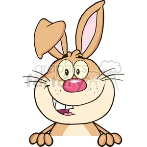 Cartoon clipart image of a happy brown bunny peeking over an edge with a cheerful expression, big eyes, and a pink nose.