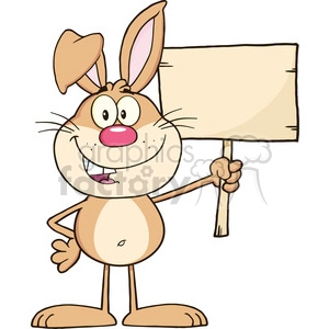 A cute cartoon bunny character holding a blank sign with a big smile on its face.